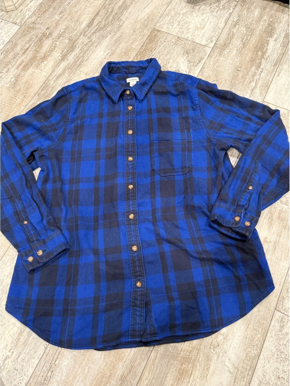 L.L.Bean Men's Plaid Flannel Shirt L Blue Black
